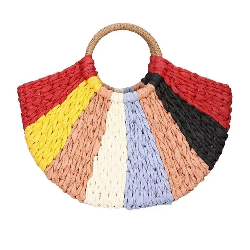 Straw Rainbow Handbag Lined EUC